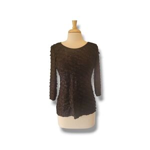 Elementz Black Ruffled 3/4 Sleeve Stretchy Top. Size S